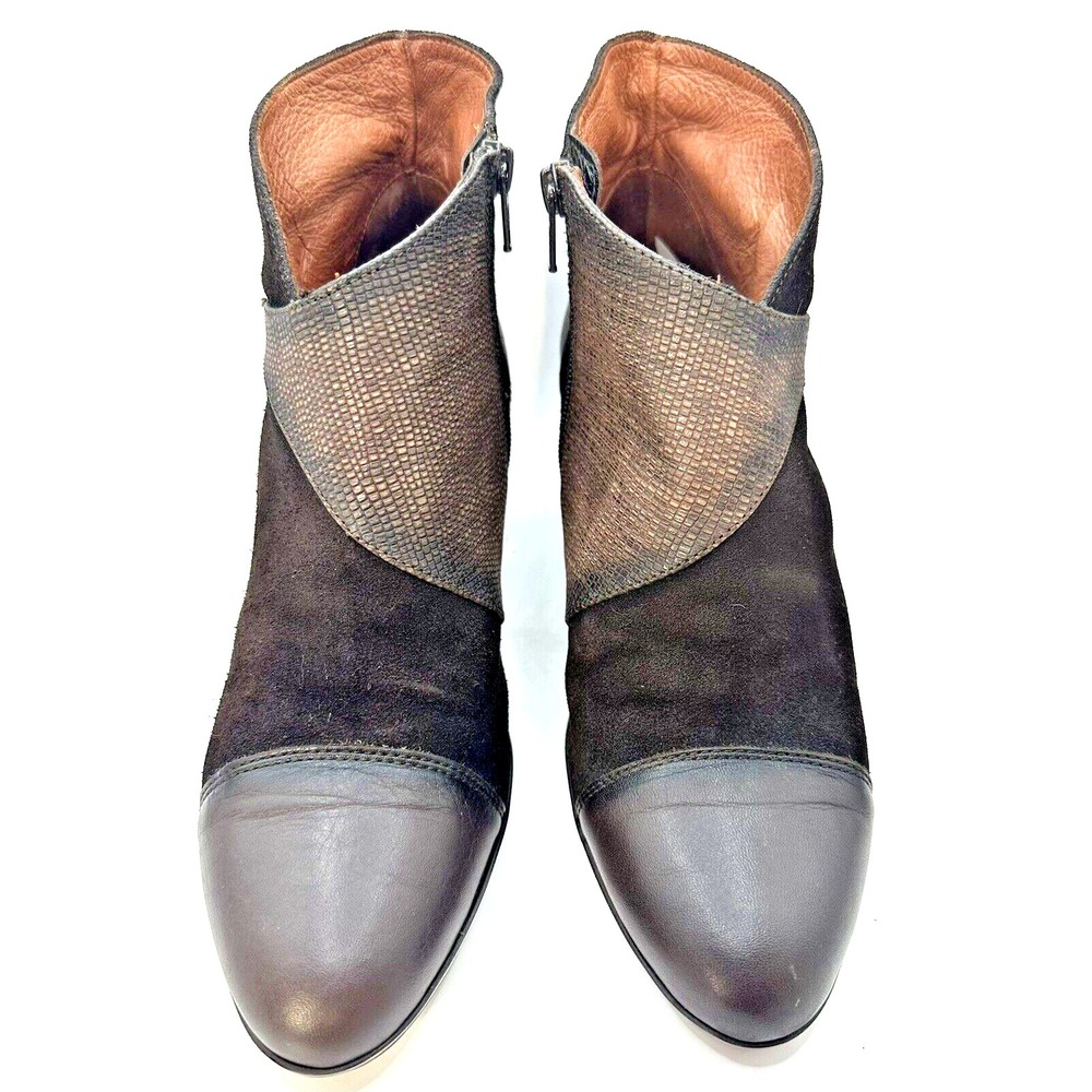 Hispanitas Booties Women's 39 Us 8.5 Brown Leather Suede Zip 2.5 Heel Ankle Boot - Picture 7 of 11